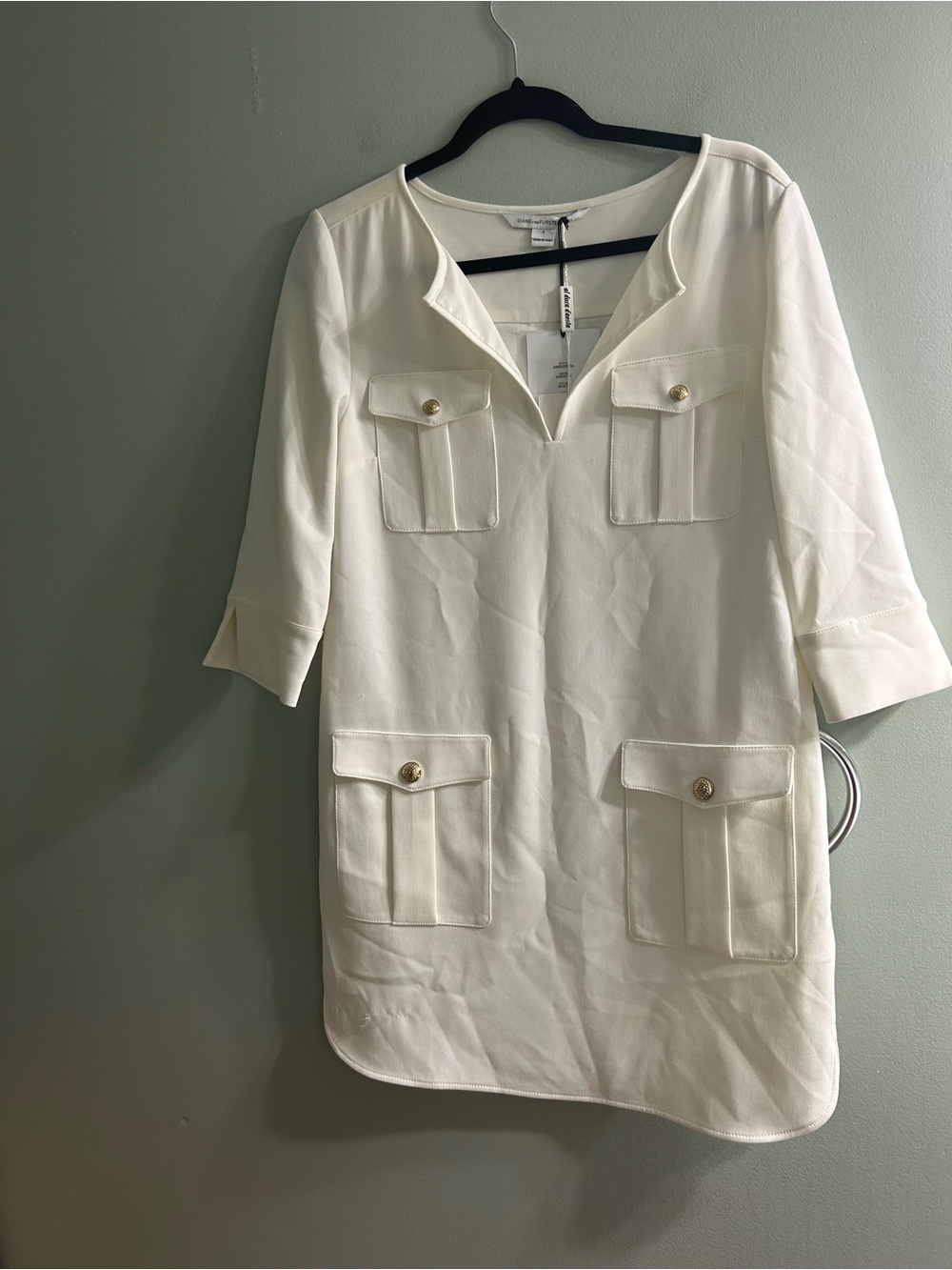 NWT Diane von Furstenberg White Crepe Pocket Detail Agness Short Dress FLAW